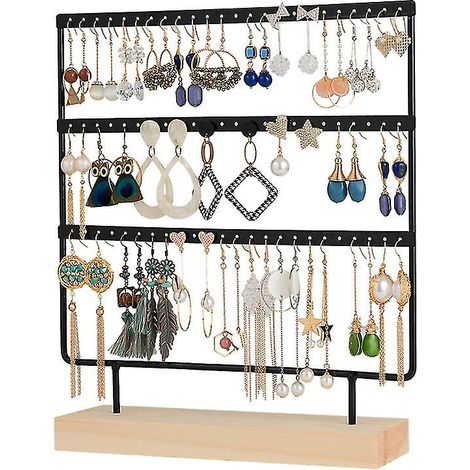 Earring Organizer Holder 3-layer 72 Holes Earring Holder Jewelry Tower With Wooden Base Jewelry Organizer Earring Display Stand Ideal Gifts For Girls (1/3)