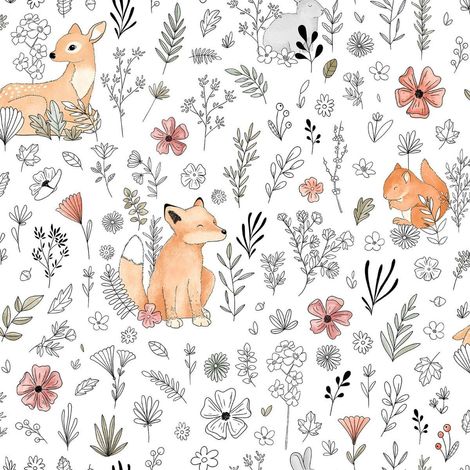 Muriva Children's Animal Print Floral Wallpaper White Naturistic Paste The Wall (1/4)