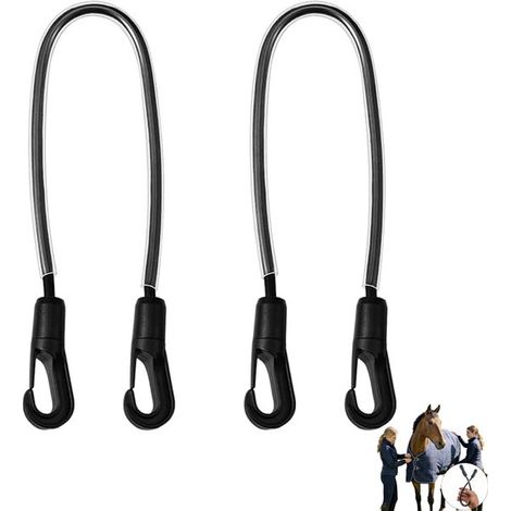 Sangles pour couverture de bât pour cheval (2 pièces) - Sangles élastiques réglables pour la queue et les jambes avec double boucle - Sangles de fixation - Noir (1/5)