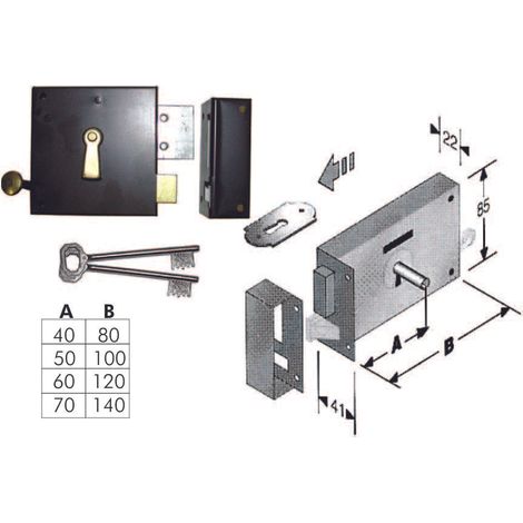 Serratura da applicare per cantine 175 - entrata mm.60, lunghezza mm.120 dx