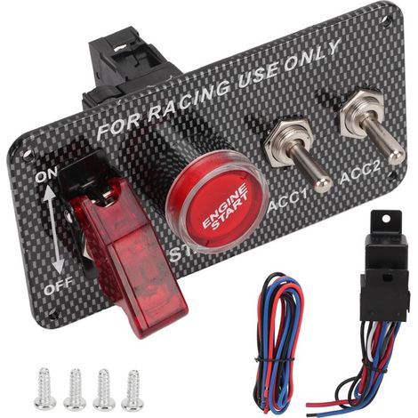 Panneau de commande d'allumage sportif, démarrage rapide, interrupteur à bascule en fibre de carbone, boîtier en aluminium, multifonctionnel, adapté à la course. (1/5)