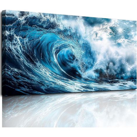 Leinwandbild Wellen Blau Landschaft XXL Raue Wellen 146L x 73B cm (1/5)