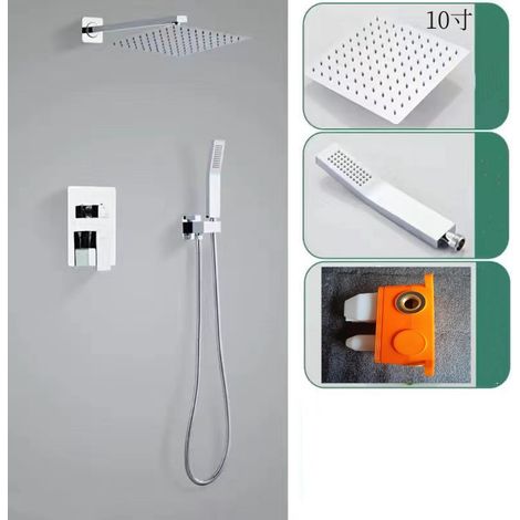 Cross-border all-copper concealed hot and cold shower head embedded in the wall with pre-embedded box, hotel shower head set - electroplated side bar, two-speed 10-inch overhead shower