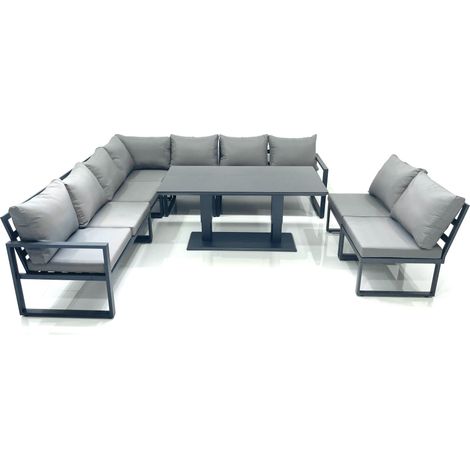 Fimous 9 Seater Outdoor Aluminum Garden Furniture Set Corner Sofa Rising Lifting Dining Table Sets Dark Grey (1/5)