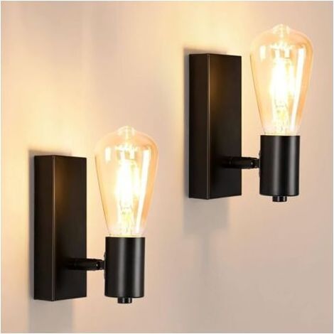 Lots de 2 Applique Murale Interieur industrielle, Spot Murale Vintage E27 Orientable 90° ou 360°, Rétro Lampe Murale Métal Noir pour Salon Chambre Cuisine Escalier Couloir [Classe énergétique E] (1/4)