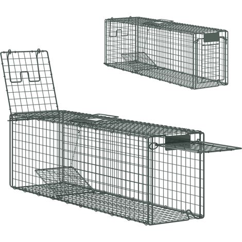 Trappola animali vivi 100x24x30 cm, 2 porte, telaio acciaio, verde - IROVAMI