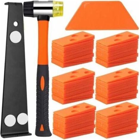 Kit d'Installation pour Sol Stratifié,Kit Pose Parquet Stratifié avec 60 Entretoises Bloc de Frappe, Barre de Traction Robuste et Maillet en Fibre de Verre, Poignée Souple Antidérapante (1/4)
