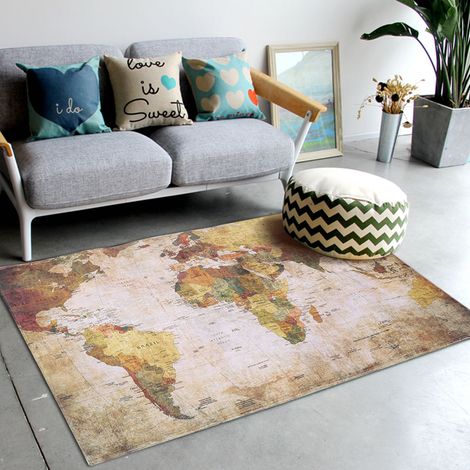 Tapis carte du monde antidérapant, tapis de sol doux pour salon (1/5)