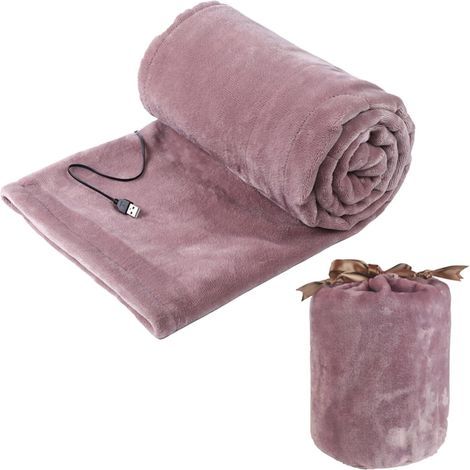 Couverture chauffante électrique avec chargement USB, couverture chauffante d'hiver 5V, châle de couverture chauffante pour l'hiver, la maison, la voiture, le bureau, l'extérieur 140x80cm(rose clair) (1/5)