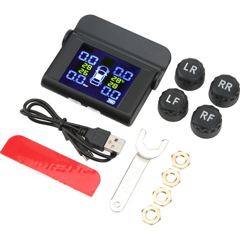 Système de surveillance de pression des pneus sans fil, écran large, alimentation solaire, avec 4 capteurs externes pour camping-car, voiture, camion (1/5)