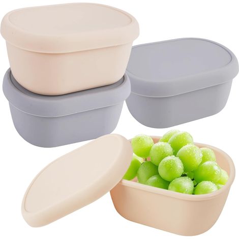 4 Pièces Contenants à Collation Réutilisables avec Couvercles, Petit Récipient à Sauce, Silicone Réutilisables Récipient à Sauce, Récipients à Vinaigrette, pour Micro-Ondes et Congélateur (1/5)
