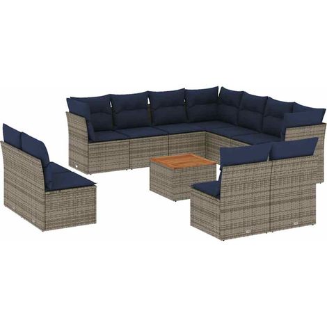vidaXL Set Divani da Giardino 12 pz con Cuscini Grigio in Polyrattan (1/5)