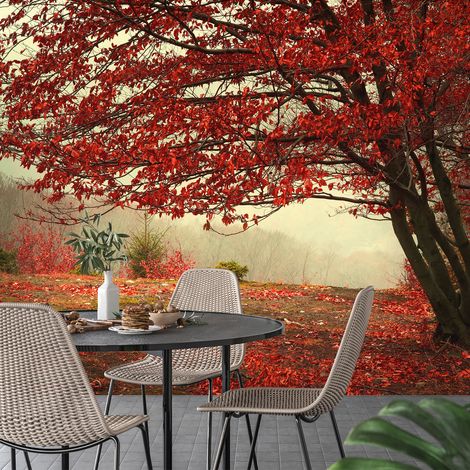 Papier peint panoramique - Arbre Fleurs rouges - 130 cm x 86 cm (1/4)