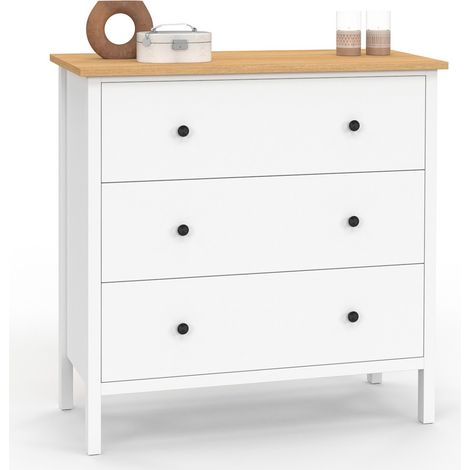 Kommode mit 3 Schubladen ACHILLE 80 cm Holz weiß Holzplatte