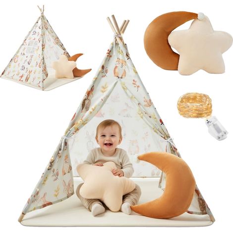 Tienda tipi plegable, diseño suave, con certificación CE, recomendada para niños de 3 a 6 años, tamaño estándar para tiendas de juegos. (1/5)