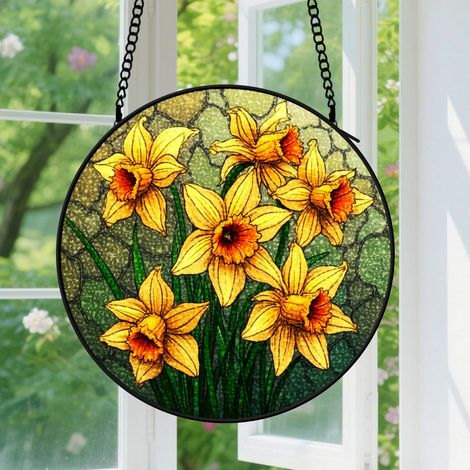 12.5cm Suspension en vitrail - Attrape-soleil artistique coloré élégant, décoration jardin fenêtre, cadeau Fête des Mères, Noël pour femme, homme (1/5)