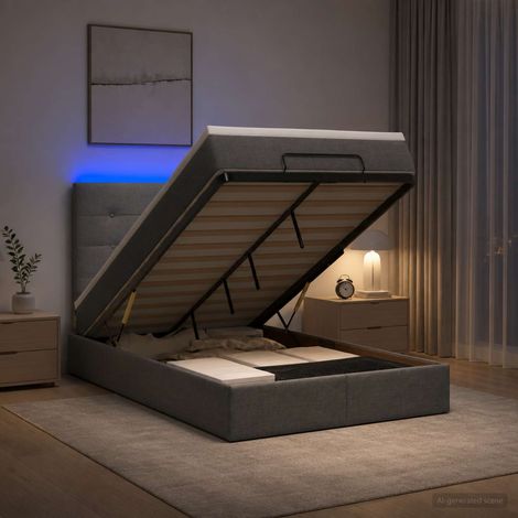 Cama tipo otomana con colchón y LED Gris oscuro 120 x 200 cm (1/5)
