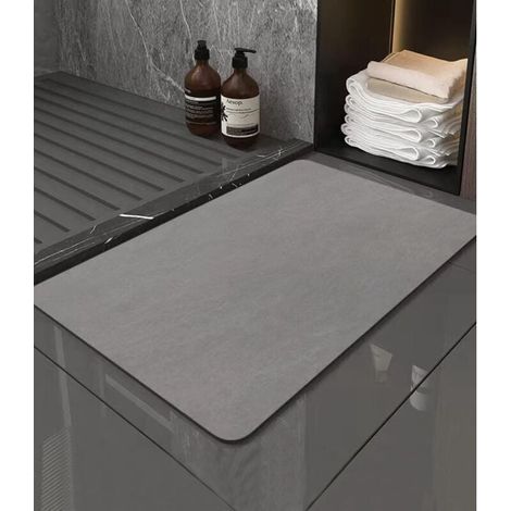 Tapis de Bain Antidérapant 40X60cm,Tapis Salle de Bain Diatomite Absorbant, Tapis Douche Séchage Rapide, Microfibre Tapis Absorbant Vaisselle, Gris (1/4)