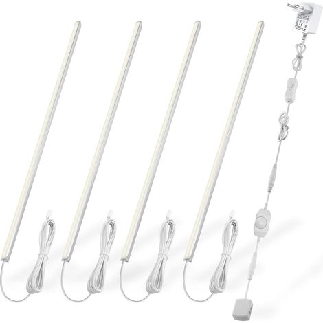 LED Sous Vitrine Kit d'Éclairage LED en V - Ensemble de 4 Barres Lumineuses de 30 cm, Dimmables et Sans Couture Sous l'Armoire, Tous les Accessoires - 1200lm, 12W, 3000K, Blanc Chaud (1/5)