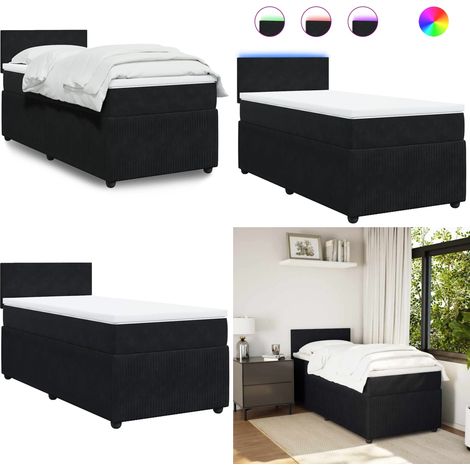 Giroletto a Molle con Materasso Nero 90x200 cm in Velluto - Materasso a molle insacchettate - Letto a molle