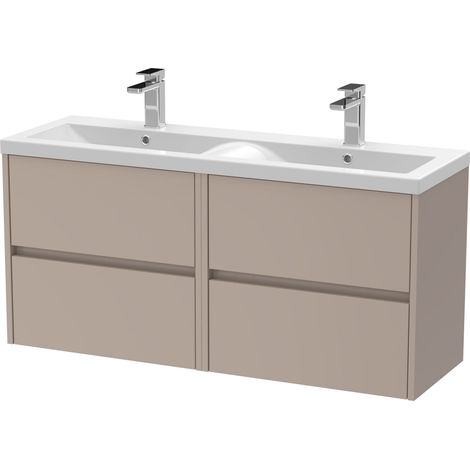 Chartley Contemporary Wall Hung 4 Drawer Vanity Basin Unit with Ceramic Basin, 1200mm, Taupe (1/4)