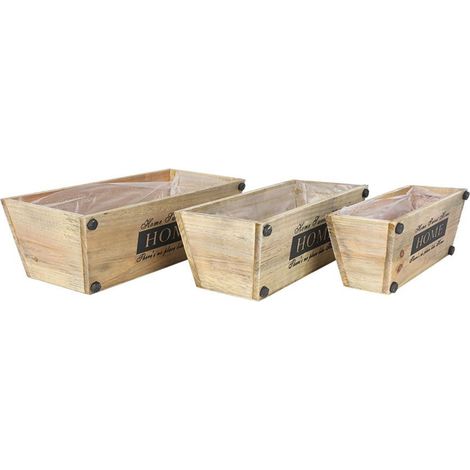 Deko Holzkisten 3er-Set Blumenkasten Sweet Home Blumentopf Tischdeko Pflanzfolie (1/3)
