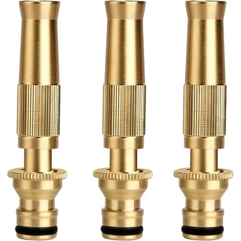 Set of 3 Adjustable Brass Garden Hose Nozzle High Pressure Watering Lance Metal Watering Spray Nozzle for Car Washing Lawn and Outdoor Cleaning (1/5)