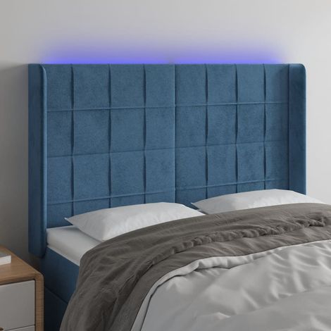 Cabecero con LED de terciopelo azul oscuro 147x16x118/128 cm vidaXL (1/5)