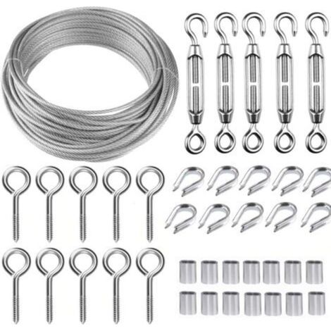 Kit di funi per appendere in acciaio inox, cavo in acciaio inox rivestito da 30 m/2 mm con tenditori M5, kit di cavi metallici da 2 mm per piante rampicanti, stendibiancheria, ringhiere, parapetti (1/5)