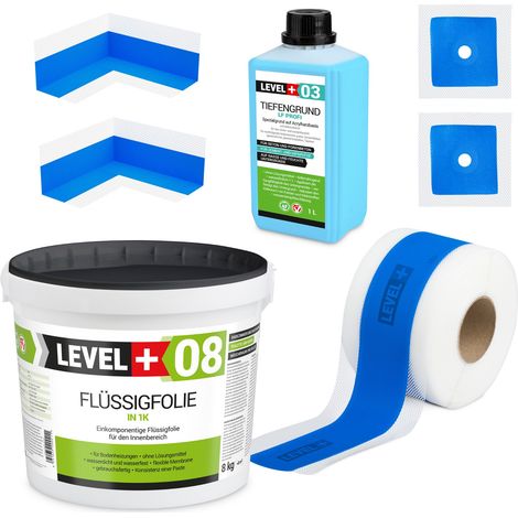 LEVEL+ Dichtset für Duschabdichtung Bad Dichtband Flüssigfolie 8kg SET322 (1/4)