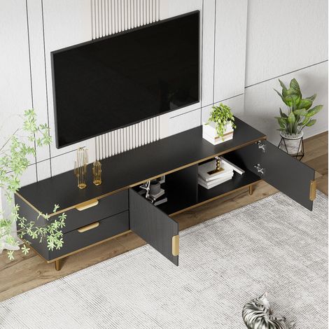 TV Möbel Sideboard Aufbewahrung 170 cm Schwarz HAVRYA (1/5)