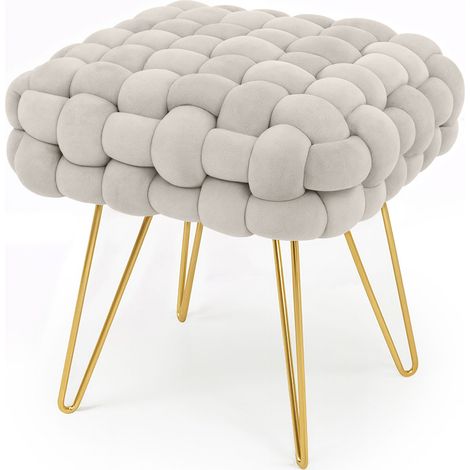 Pouf taburete de terciopelo trenzado 38 cm DOTTY Crema (1/5)