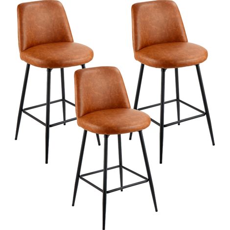 VEVOR Bar Stool Set of 3, 69cm Counter Height Swivel Stools, Modern PU Leather Counter Barstool with Backrest and Metal Legs, Armless Bar Chair, Island Barstool for Kitchen, Dining Room, Brown (1/5)