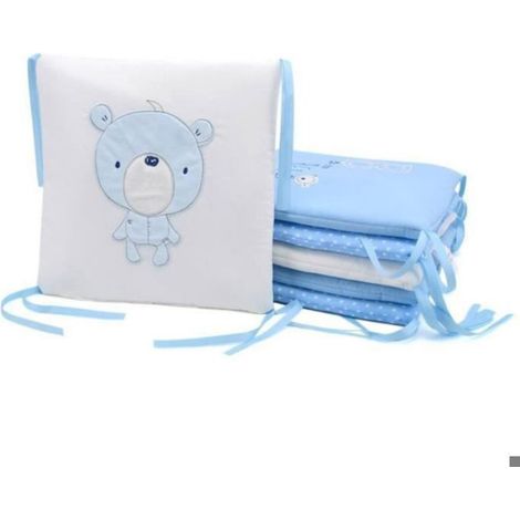 Tour De Lit Bébé - 6 Pièces 30x30 Cm - Coton Mélangé - Beige Et Bleu (1/4)
