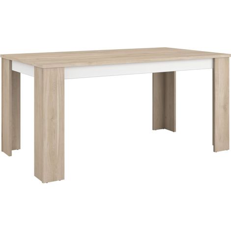 Table repas 160cm aspect bois clair et sous plateau blanc - ORPHÉE (1/5)