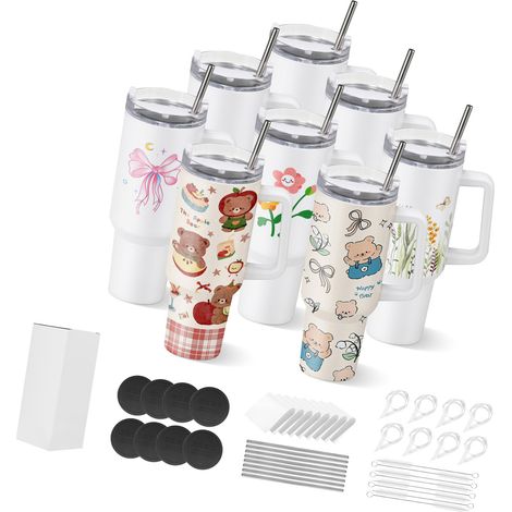 Mophorn Sublimationsbecher 8 Stk. (1183 mL), Edelstahl-Tumblers mit Deckeln, Strohhalm & Griff, Doppelwandige Isolierung für DIY-Geschenke und individuelle Gestaltung (1/5)
