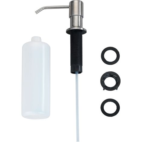 WENKO Distributore di sapone incassato Monti, distributore di detersivo liquido, capacità 400ml, pompa in acciaio inox, Ø 5,8x31 cm, opaco (1/5)