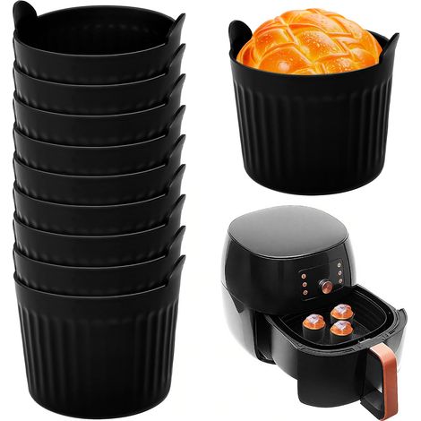10 x Silicone Muffin Moulds, 6.5 x 6.5 cm, Cupcake Air Fryer Moulds, Non-Stick, BPA-Free Individual Egg Mould, Air Fryer Accessories with Handle, for Baking, Kitchen, Bakery