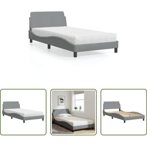 vidaXL Matratze - Bett mit Matratze "Dover" Hellgrau 100x200 cm Stoff (1/5)