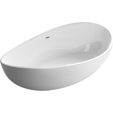 BERNSTEIN - Baignoire îlot Acrylique ovale design 180x115x68cm Blanc brillant + Bonde et trop plein - WAVE