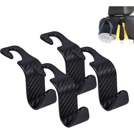 Lot de 4 crochets pour appui-tête de siège de voiture Organiseur de rangement universel pour sac à main, sac à main, manteau, à carreaux, noir (1/5)