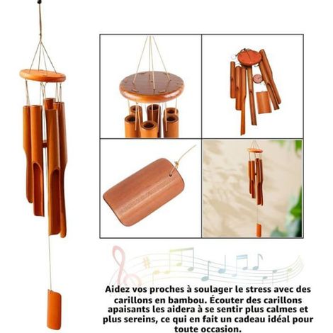 Carillon éolien en Bambou 75 cm 6 Tubes pour et Intérieur Parfait pour Jardin,Cour,Terrasse (1/5)