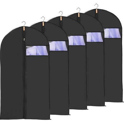 5pcs Housses de Vetement Voyage Fenêtre Transparente Visible Housse Veste Costume Anti Poussière Etanche Mite Humidité 60x130cm Noir (1/5)
