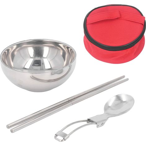 Couverts individuels réutilisables en acier inoxydable, portables pour voyage, pique-nique, camping ou usage quotidien au bureau. (1/5)