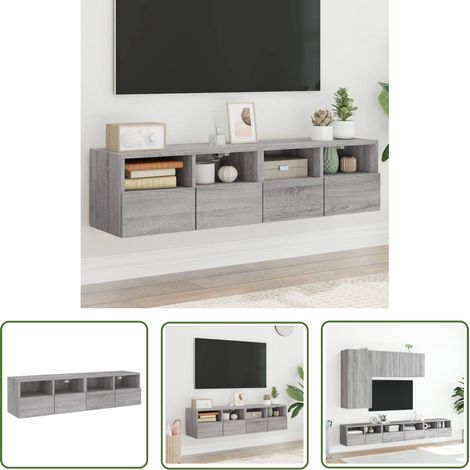 The Living Store Meubles TV muraux 2pcs sonoma gris 60x30x30cm bois d'ingénierie - Meuble Tv Mural - Meuble Tv Suspendu - Rangement Murale - Armoire Tv - Design Moderne (1/5)