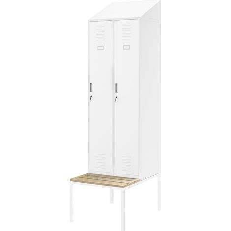 Casier vestiaire avec banc et auvent KACPER II PRO, 600 x 2295 x 850 mm, blanche