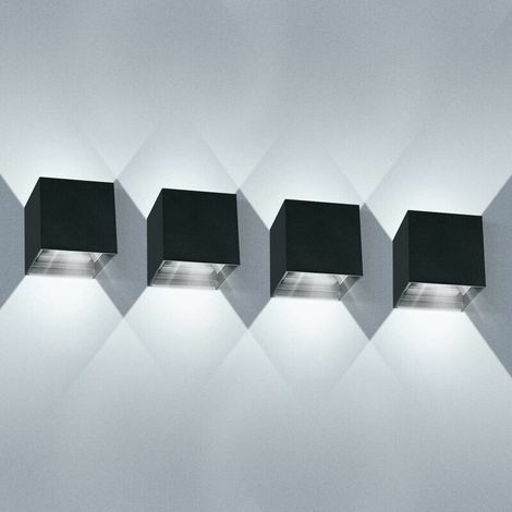 Lot de 4 appliques murales intérieur à LED 12 W étanches IP65 faisceau angle moderne appliques murales blanc froid 6000 K pour salon chambre (noir) (1/5)