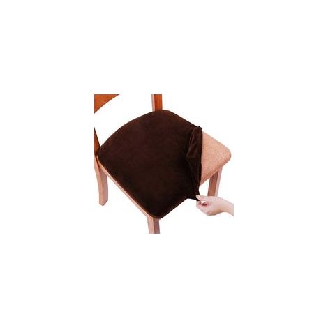 Samt-Sitzbezüge für Restaurantstühle (2er-Set), elastisch, abnehmbar und waschbar, mit Bändern, kaffeebraun. – Crezuo