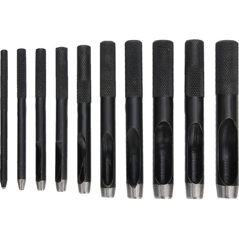 10 Pièces Kit de Poinçons pour Cuir, Outils de Maroquinerie avec Trous de 1 à 10mm pour Ceintures et Accessoires en Cuir (1/5)