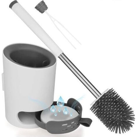 Toilettenbürste Antibakterielle Silikon-Toilettenbürste Toilettenbürsten-Set mit Aufhängebefestigung Versteckte Pinzette Diatomeenschlamm-Klebehaken Toilettensitzgriff für Zuhause (1/5)